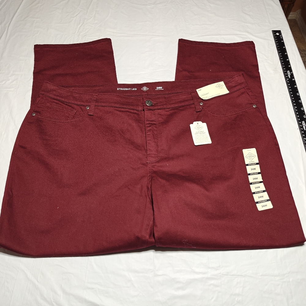 St.Johns Bay Women's Mid-Rise Straight Leg Denim Jeans Burgundy Size 24w NWT